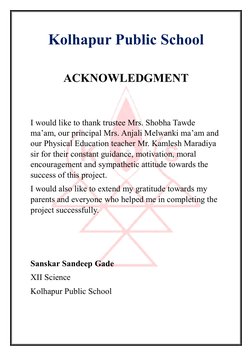 Kolhapur Public School 
 
ACKNOWLEDGMENT 
 
 
I would like to thank trustee Mrs. Shobha Tawde 
ma’am, our principal Mrs. An