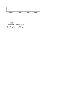 0.20 m
0.20 m
0.20 m
0.20 m
Peso Total
0.617 kg/m
3.95 kg
Peso 
Nominal
