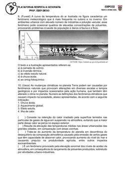 9. (Fuvest) A curva de temperatura do ar ilustrada na figura caracteriza um 
fenômeno meteorológico que é mais frequente no