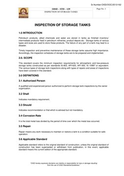 OISD – STD – 129
Page No. 1
INSPECTION OF STORAGE TANKS
“OISD hereby expressly disclaims any liability or respon