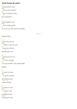 Toda forma de amor 
A 
  Eu não pedi pra nascer  
F#m 
    Eu não nasci pra perder  
E                               
  Nem v