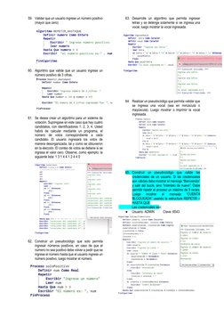 59. Validar que un usuario ingrese un número positivo 
(mayor que cero). 
 
 
 
60. Algoritmo que valide que un usuario ingre