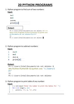 20 simple python programs with output | pdf | area |... 20 Python Programs with Outputs | PDF