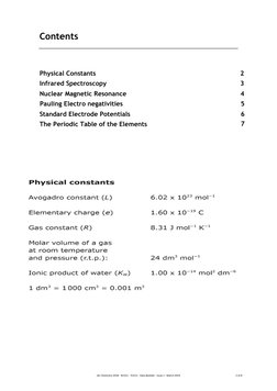 IAL Chemistry 2018 - XCH11 - YCH11 - Data Booklet - Issue 1 - March 2019 
2 of 8 
Contents  
 
  
  
Physical Constants  
2
