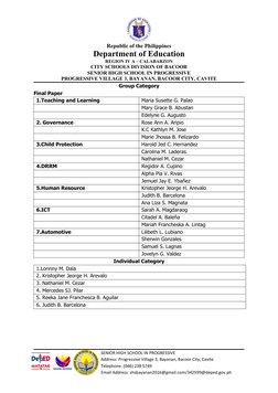 Republic of the Philippines
Department of Education
REGION IV A – CALABARZON
CITY SCHOOLS DIVISION OF BACOOR
SENIOR HIGH SCHO