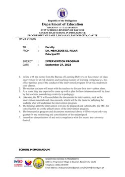 Republic of the Philippines
Department of Education
REGION IV A – CALABARZON
CITY SCHOOLS DIVISION OF BACOOR
SENIOR HIGH SCHO
