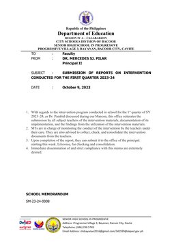 Republic of the Philippines
Department of Education
REGION IV A – CALABARZON
CITY SCHOOLS DIVISION OF BACOOR
SENIOR HIGH SCHO