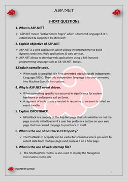 ASP.NET  
 
DESIGNED BY AKATSUKI 
 
 
1 
SHORT QUESTIONS 
1. What is ASP.NET? 
  ASP.NET means "Active Server Pages" which i