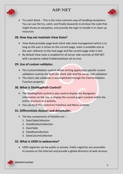 ASP.NET  
 
DESIGNED BY AKATSUKI 
 
 
6 
 Try-catch block :- This is the most common way of handling exceptions. 
You can us