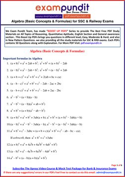 Algebra (Basic Concepts & Formulas) for SSC & Railway Exams 
 
Page 1 of 6 
Subscribe The Xpress Video Course & Mock Test P