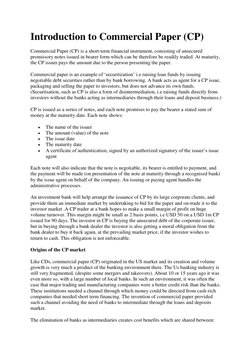 Introduction to Commercial Paper (CP) 
Commercial Paper (CP) is a short-term financial instrument, consisting of unsecured 
p