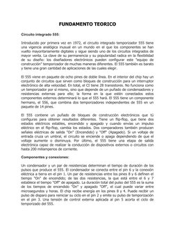 FUNDAMENTO TEORICO
Circuito integrado 555:
Introducido por primera vez en 1972, el circuito integrado temporizador 555 tiene