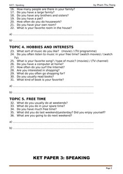 KET Speaking Test: Part 1 Questions | PDF | Lunch | Meal