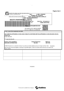 lOMoARcPSD|27235232
  
Pagina 2 de 3 
NSS: 3210915480 0
   A. MED.: 3F2009OR
NOMBRE DEL PACIENTE  
AXIRY JAHAIRA SÁNCHEZ CARR