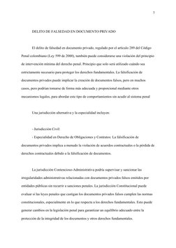 7
DELITO DE FALSEDAD EN DOCUMENTO PRIVADO
El delito de falsedad en documento privado, regulado por el artículo 289 del Código