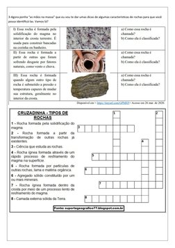 3-Agora ponha “as mãos na massa” que eu vou te dar umas dicas de algumas características de rochas para que você 
possa ident