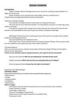 DESIGN THINKING
Introduction
Design Thinking is both an ideology and a process, focused on resolving complex problems in a
h