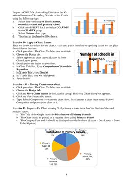 8 
 
 
Prepare a COLUMN chart-taking District on the X-
axis and number of Secondary Schools on the Y-axis 
using the followi