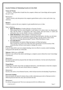 CYBER SECURITY 
Page 5 
 
Security Problems & Maintaining Security in Cyber field:    
 
Viruses & Worms: 
A virus is a   pro