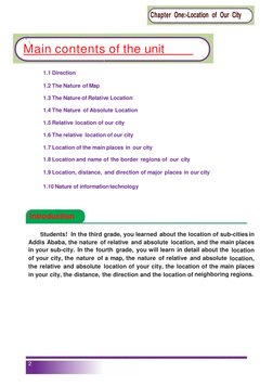 Chapter One:-Location of Our City 
 
 
Main contents of the unit 
 
 
 
1.1 Direction 
 
1.2 The Nature of Map 
 
1.3 The Nat