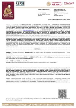 UNIDAD ADMINISTRATIVA:
DIRECCIÓN GENERAL DE
INSPECCIÓN FEDERAL DEL
TRABAJO
No. DE ACUERDO:
STPS/UTD/DGIFT/AR79408/2022
No. DE