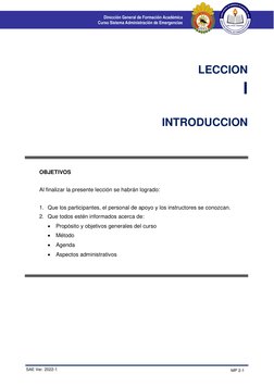 SAE Ver. 2022-1 
MP 2-1 
 
 
 
Dirección General de Formación Académica 
Curso Sistema Administración de Emergencias 
 
 
LEC