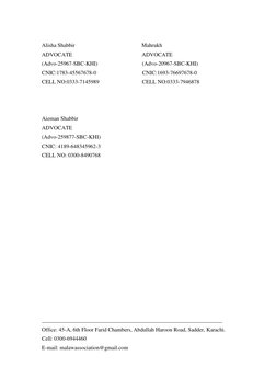 Alisha Shabbir                                                Mahrukh 
ADVOCATE