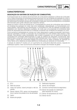 1-2
INFO
GER
CARACTERÍSTICAS
CARACTERÍSTICAS
DESCRIÇÃO DO SISTEMA DE INJEÇÃO DE COMBUSTÍVEL
A principal função de um sistema