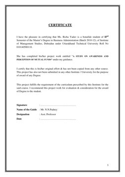 3 
 
                              
 
                                      CERTIFICATE 
 
 
 
I have the pleasure in certify