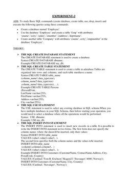 EXPERIMENT-2 
AIM- To study Basic SQL commands (create database, create table, use, drop, insert) and 
execute the following