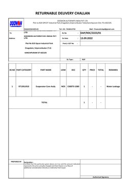Returnable Challan Returnable Delivery Challan Format | PDF | Manufactured Goods | Machines