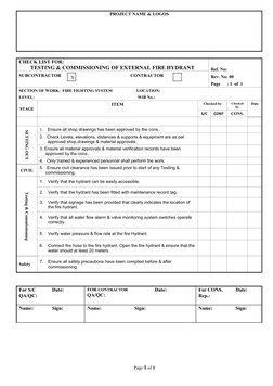 Fire Hydrant Testing & Commissioning Checklist | PDF | Safety | Equipment