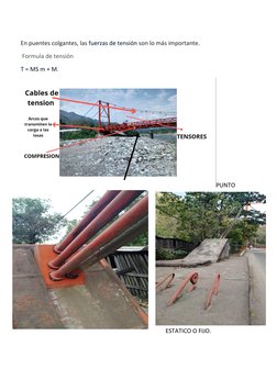 En puentes colgantes, las fuerzas de tensión son lo más importante.
 Formula de tensión 
T = MS m + M.
PUNTO
ESTATICO O FIJO.