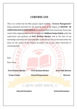 CERTIFICATE   
   
This is to certify that the Mini project report entitled,  “Grocery Management” 
bei