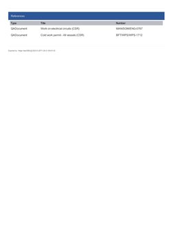 References
Type
Title
Number
QADocument
Work on electrical circuits (CSR)
MAN/SOM/ENG-0767
QADocument
Cold work permit - All