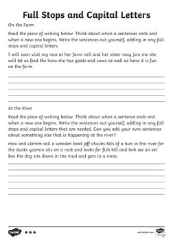 Full Stops Worksheet.pdf Capital Letters and Full Stops Worksheet | PDF