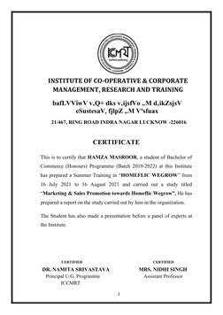 INSTITUTE OF CO-OPERATIVE & CORPORATE
MANAGEMENT, RESEARCH AND TRAINING  
bafLVVîwV v‚Q+ dks v‚ijsfVo ,.M d‚ikZsjsV
eSustesaV