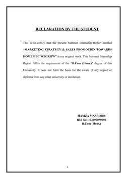DECLARATION BY THE STUDENT
This is to certify that the present Summer Internship Report entitled
“MARKETING STRATEGY & SALES