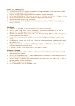 Handing
 
   over
 
   and
 
   Taking
 
   Over
 
  
1.
The guard coming on duty or going off duty will go through the log a