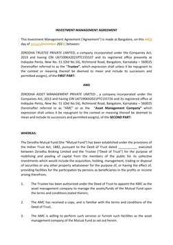 INVESTMENT MANAGEMENT AGREEMENT
This Investment Management Agreement (‘Agreement”) is made at Bangalore, on this XX09
day of