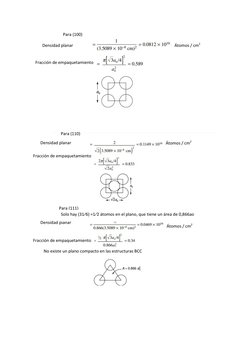 Para (100) 
Densidad planar 
Átomos / cm2 
Fracción de empaquetamiento  
Para (110) 
Densidad planar 
Densi