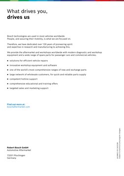 Robert Bosch GmbH
Automotive Aftermarket 
73201 Plochingen 
Germany
AA/MBC2 DE 2022/08 
Subject to technical and program chan