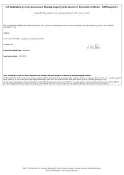 Self declaration given for possession of Housing property(in the absence of Possession certificate) - Self Occupied(1)
(Appli