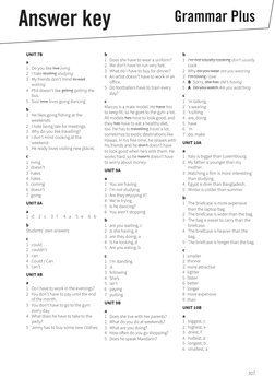 307
Answer key
Grammar Plus
UNIT 7B
a
1	 Do you like live living
2	 I hate studing studying
3	 My friends don’t mind to wait