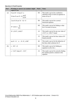2019 A Level Maths Shadow Paper Mark Scheme | PDF | Applied Mathematics ...