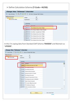  Define Calculation Schema (T-Code—M/08): 
 
In this I’m coping data from Standard SAP Schema ‘RM0000’ and Maintain as 
‘U