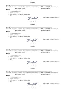 CITACION
Señor (a): …………………………………………………………………………………………………………………………………………………..
Se cita a Ud. con carácter de urgencia a la reu