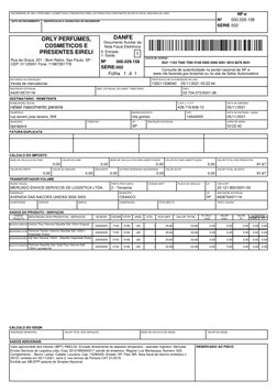 NF-e
Nº
SÉRIE
DATA DE RECEBIMENTO
IDENTIFICACAO E ASSINATURA DO RECEBEDOR
RECEBEMOS DE ORLY PERFUMES, COSMETICOS E PRESENTES