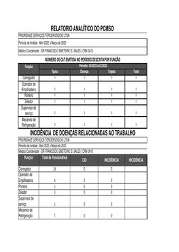 RELATORIO ANALÍTICO DO PCMSO 
PRIORIDADE SERVIÇOS TERCEIRIZADOS LTDA 
Período de Análise: Abril 2022 à Março de 2023 
Médico