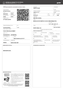 Valide este QRCode com app Vio
REPÚBLICA FEDERATIVA DO BRASIL
MINISTÉRIO DA INFRAESTRUTURA
DEPARTAMENTO NACIONAL DE TRÂNSITO